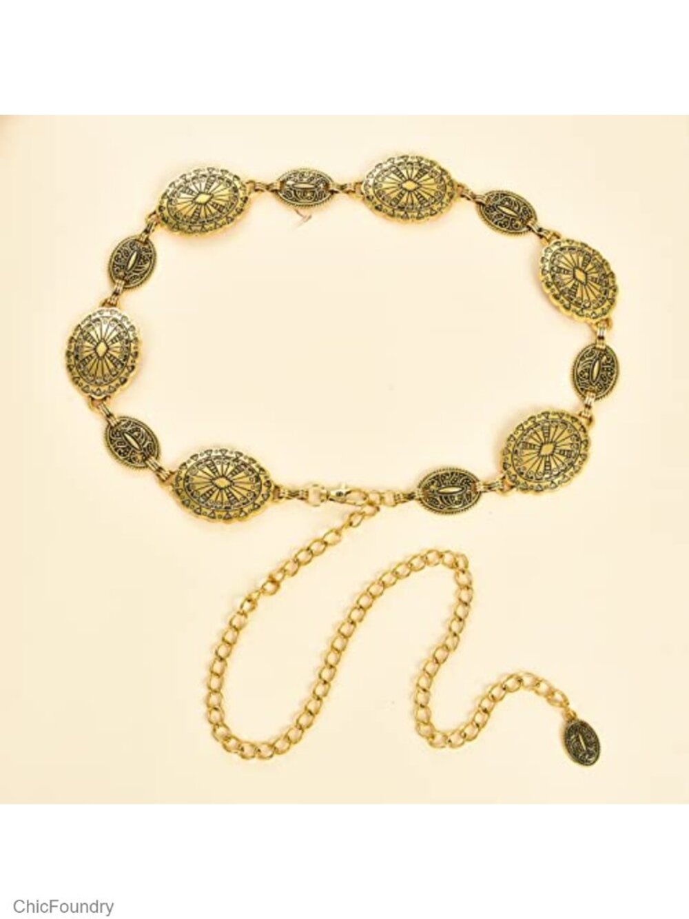 Waist Chain Curb Belt Gold Retro Turquoise Stone Punk Concho Western Belt for - Picture 5 of 6